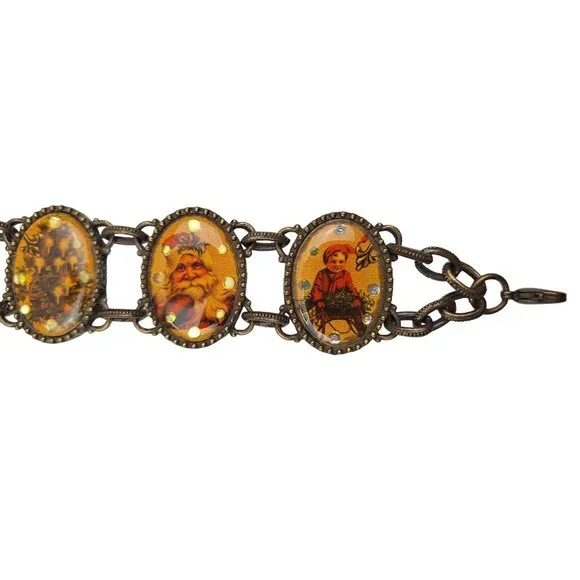 Vintage Avon Christmas Bracelet Santa Panel Nina Ricci Signed Victorian Style - Picture 6 of 7